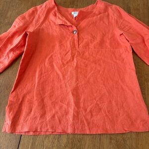 Coldwater Creek 100% Linen Blouse Vibrant Orange pop over Laggen look dopamine